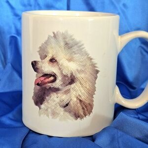 Large White Ceramic Poodle Coffee Cup Watercolor-style Illustration